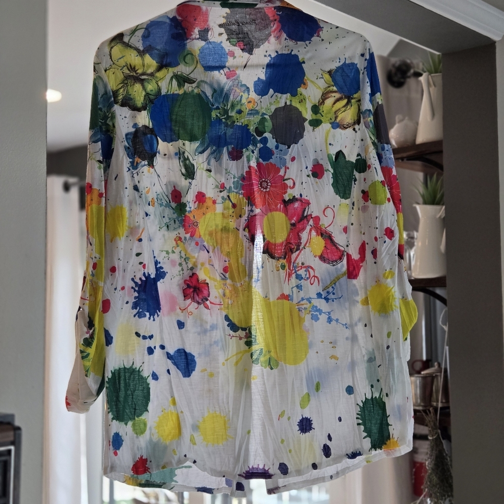 Pleats Collection Colorful Splatter Print Knit Blouse XL - Picture 2 of 6